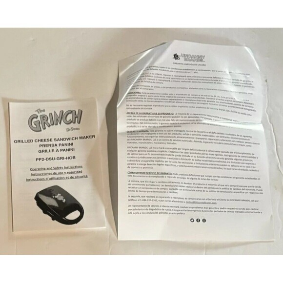 Dr. Seuss The Grinch Red Uncanny Grilled Cheese Panini Sandwich Maker New in Box - Picture 10 of 11